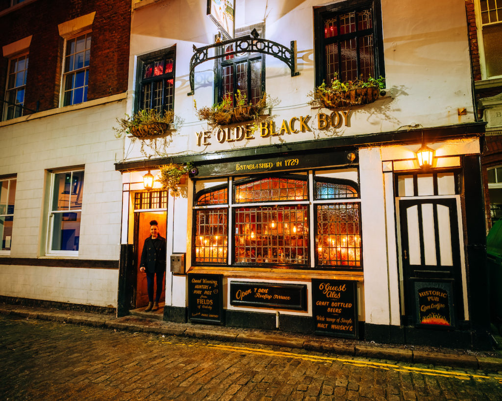 Ye Old Black Boy © Neil Holmes - Exterior of Ye Olde Black Boy in Hull, a historic brick-built pub with traditional signage. As one of the city's oldest pubs, it features a classic facade and a rich connection to Hull’s past.