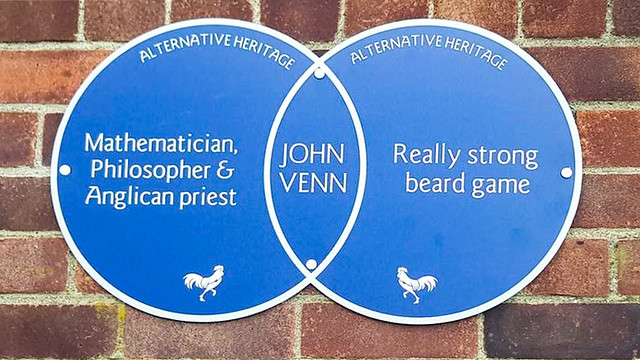 A plaque dedicated to John Venn, part of Hull’s Alternative Heritage Trail. The plaque honors the mathematician and logician, best known for creating the Venn diagram, celebrating his connection to the city