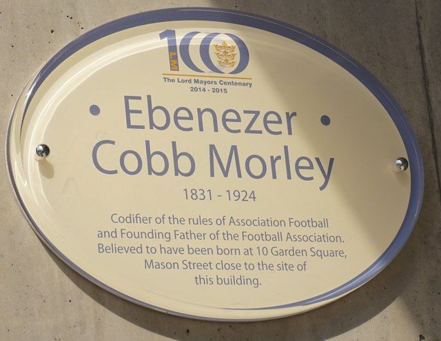 A plaque dedicated to Ebenezer Cobb Morley, part of Hull’s Lord Mayor’s Trail. The plaque honors Morley’s role in founding the rules of modern football, celebrating his connection to the city.