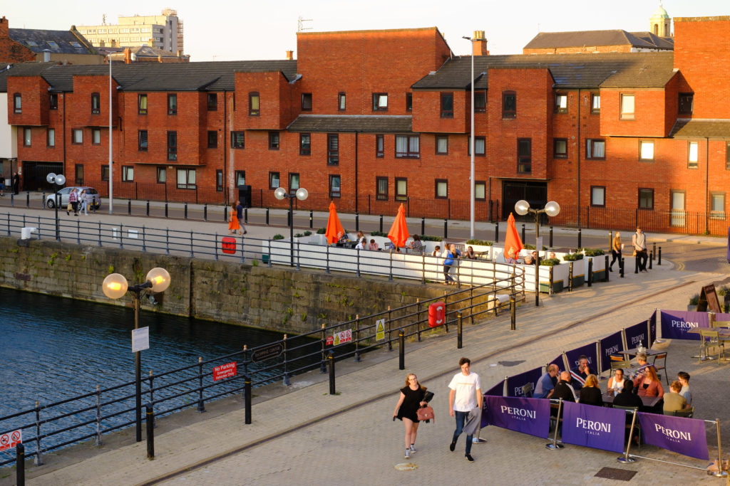 Street scene of the corner of Princes dock