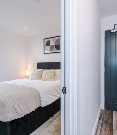 Modern bright room with double bed