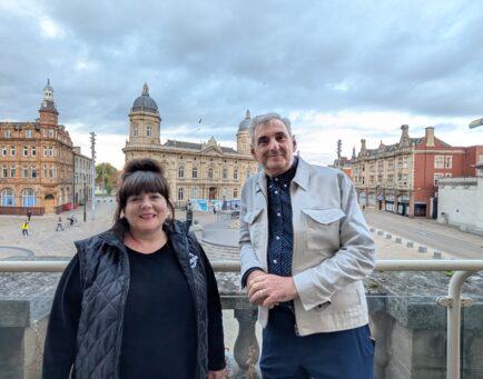Louise Yates from Back to Ours and Cllr Robert Pritchard looking over Queen Victoria Square